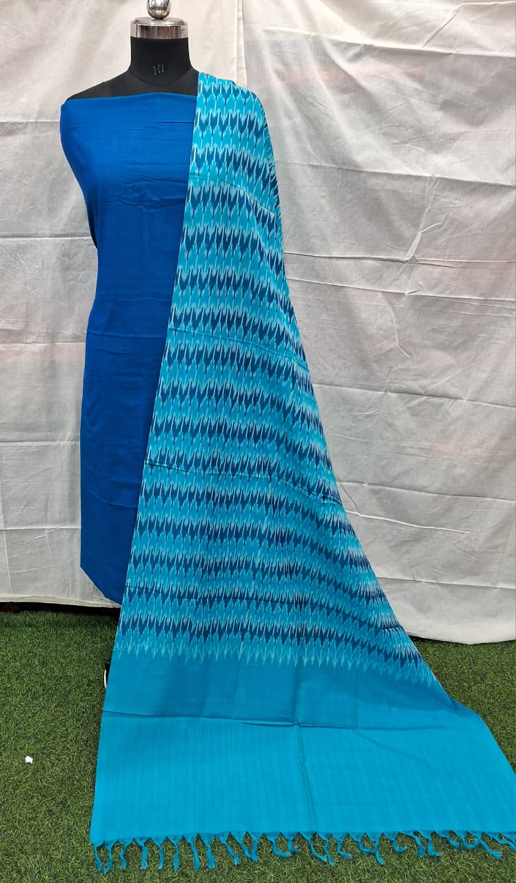 Blue Cotton Ikat Dress Material – Handcrafted Handwoven Fabric for Wholesale Orders